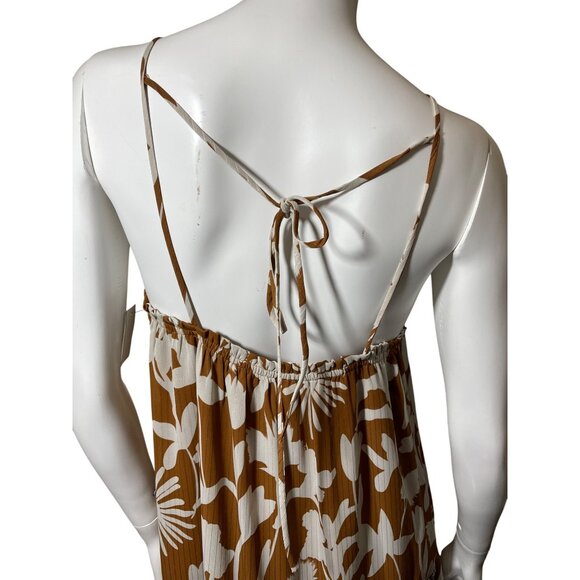 Brown &‎ White Floral Sleeveless Ruffle Hem Dress By Paisley S Small - Picture 4 of 8
